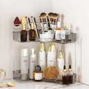 SUNZOS 2 Tier Corner Bathroom Counter Organizer, Bathroom Countertop Shelf with Makeup Brush Holder, Makeup Organizer for Vanity Perfume Tray for Corner Storage