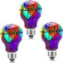 Lpraer 3 Pack Edison Stained Glass LED Light Bulb E26 Base A60 3.5W LED Colored Light Bulbs for Table Lamp, Chandelier, Floor Lamp, Wall Sconces