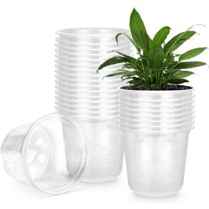 RAOOKIF 25 Pack 5 Inch Clear Nursery Pots with Drainage Holes, Flexible Plastic Nursery Pots for Plants, Durable Garden Flower Pot, Seed Starter Pots