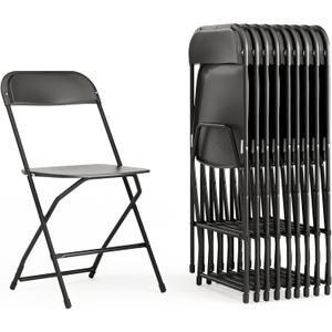 Flash Furniture Hercules Set of 10 Indoor/Outdoor Heavy-Duty Plastic Folding Chairs, Foldable Commercial Stacking Chairs with 650-lb. Static Weight Capacity, Black