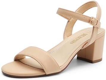 DREAM PAIRS Women's Low Heels Block Open Toe Ankle Strap Classic Short Chunky Sandals with Buckle for Daily Work Wedding Party, Size 11