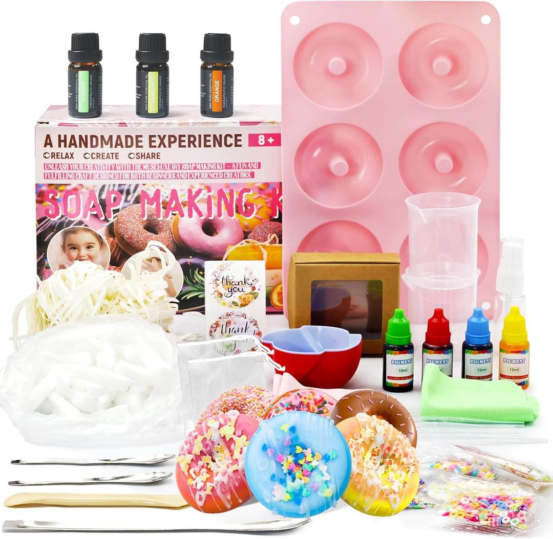 WhizToys Soap Making Kits for Kids and Adults,Kit para Hacer Jabones,Silicone Donut Molds,DIY Craft Supplies,Perfect Birthday Holiday Gifts for Girls 8-12,Fun,Easy,Creative