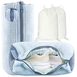 CNEYSID XXL Shoe Washing Machine Bag - 2-Pack Reusable Shoes Cleaning Bags, 360 Deep Clean for Tennis Shoes, Sneakers and Slippers, Includes 2 Shoe Storage Dust Bags (White)