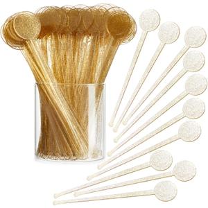 Sparkle and Bash 150 Pack Gold Glitter Swizzle Sticks for Cocktails, 7 Inches Long, Plastic Drink Stirrers for Beverages - Drink Stirrer - Plastic Stir Sticks