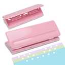 Adjustable 6-Hole Punch - Metal Hole Puncher for A4/A5/A6, Personal & Pocket Planners - 6-Ring Binder Puncher 6-Sheet Capacity, Non-Slip Base, with Ruler & Hole Guide (Pink)