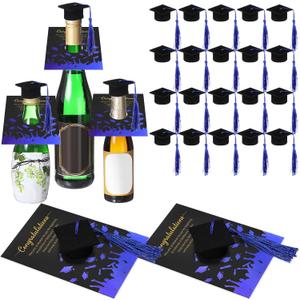2 x 24 Pack Graduation Congratulation Cards with Grad Cap Pop up Appreciation Cards Gold Print Congratulation Motivational Graduation Gift for College High School Grad Party Supplies(Black,Blue)