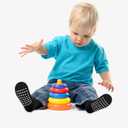 6 Pack Baby & Toddler Cotton Crew Socks - Non-Slip Grip, Unisex, 6-12 Months (Black/White/Gray/Green/Dark Green/Lake Blue)