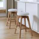 Nathan James Amalia Bohemian Swivel Bar Stool, Backless Counter Height Boucle Counter Stool with Solid Wood Legs and Upholstered Seat, White Oak Set of 2