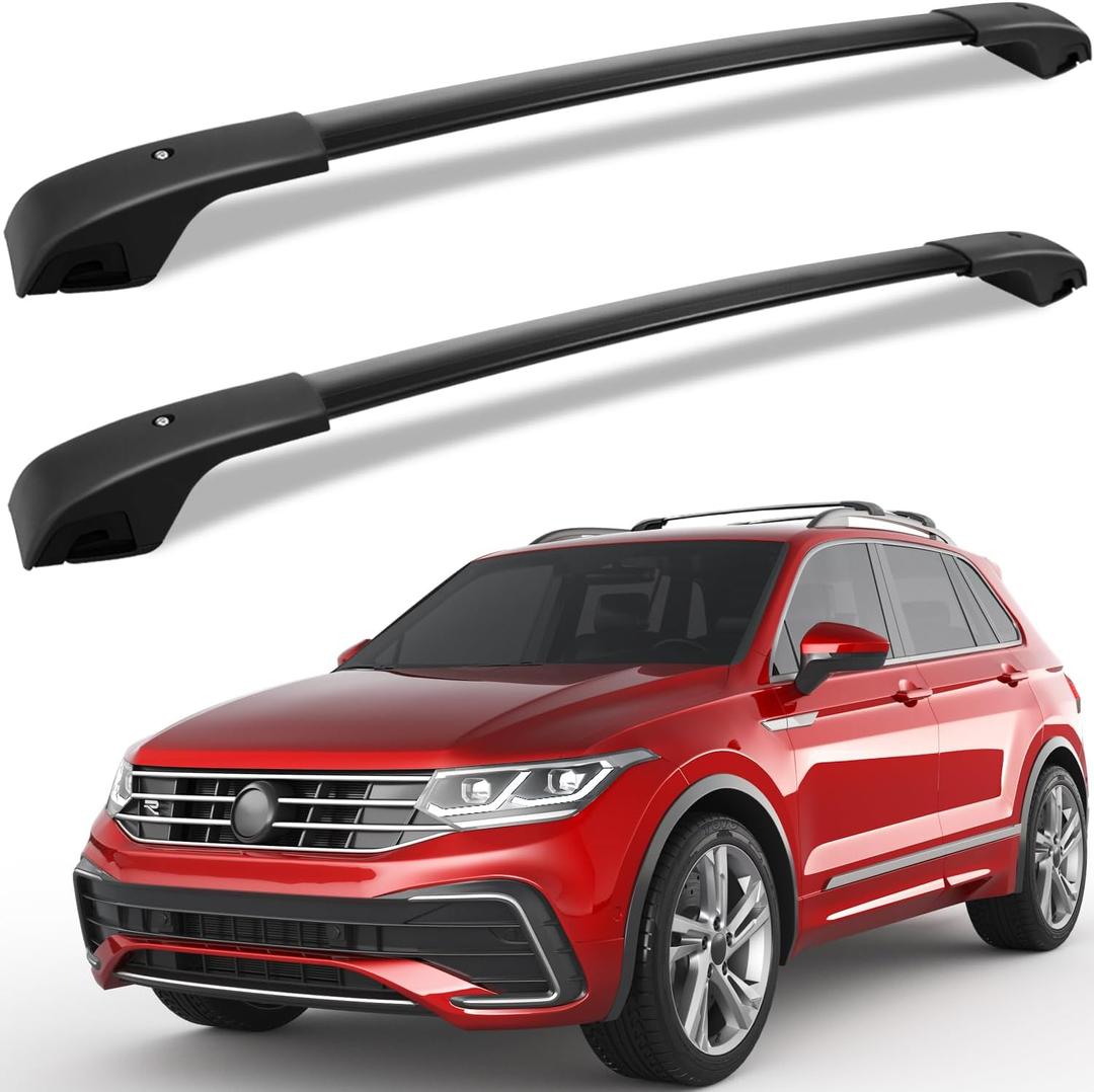 KINGGERI Roof Rack Cross Bars Fit for Volkswagen Tiguan 2018 2019 2020 2021 2022 2023 2024 2025 2026 and Taos 2022-2026, Aluminum Roof Rails Crossbars Rooftop Cargo Luggage Rails Kayak Skiboard Black