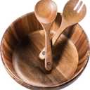 Sully Home 12" Acacia Wood Salad Bowl with Serving Spoons, 3 Pieces