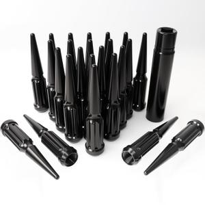 9/16-18 Spiked Lug Nuts, 3/4" Hex Closed End Nut with 1 Socket Key, Wheel Spiked Lug Nuts for Dodge Ram 1500 2500 3500, Ford F250 F350, Fit for Aftermarket Wheel (24Pcs,Black)
