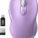 WisFox 2.4G Wireless Mouse for Laptop, Ergonomic Computer Mouse with USB Receiver and Type-C Adapter, 3 Adjustable Levels DPI, 6 Button Mice (Lilac)