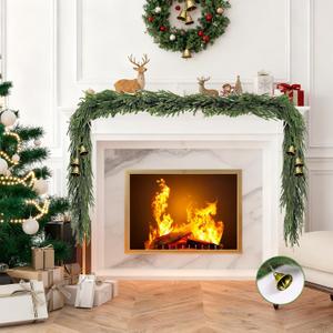 Christmas Garland of Artificial Norfolk Pine 2 Pcs 6 FT Christmas Decorations Indoor of Real Touch Garland with Bells Green Greenery Garland for Table Mantle Wall Stairs Home Outdoor Green