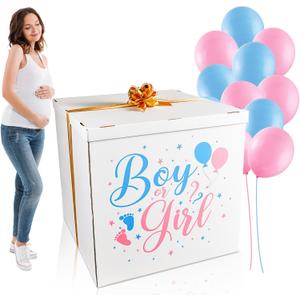 28 Inches Extra Large Gender Reveal Gift Box Kit with Oversized One Sided Printing Box Giant Pull Bows Balloon Ribbon for Gender Reveal Baby Shower Birthday Party Decor Supplies Not for Heavy-Duty, 28x28x28 inches