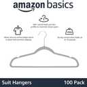 Amazon Basics Slim Velvet Non-Slip Space Saving Suit Clothes Hangers for Closet Organization, Gray/Silver, 100-Pack, Pack of 100