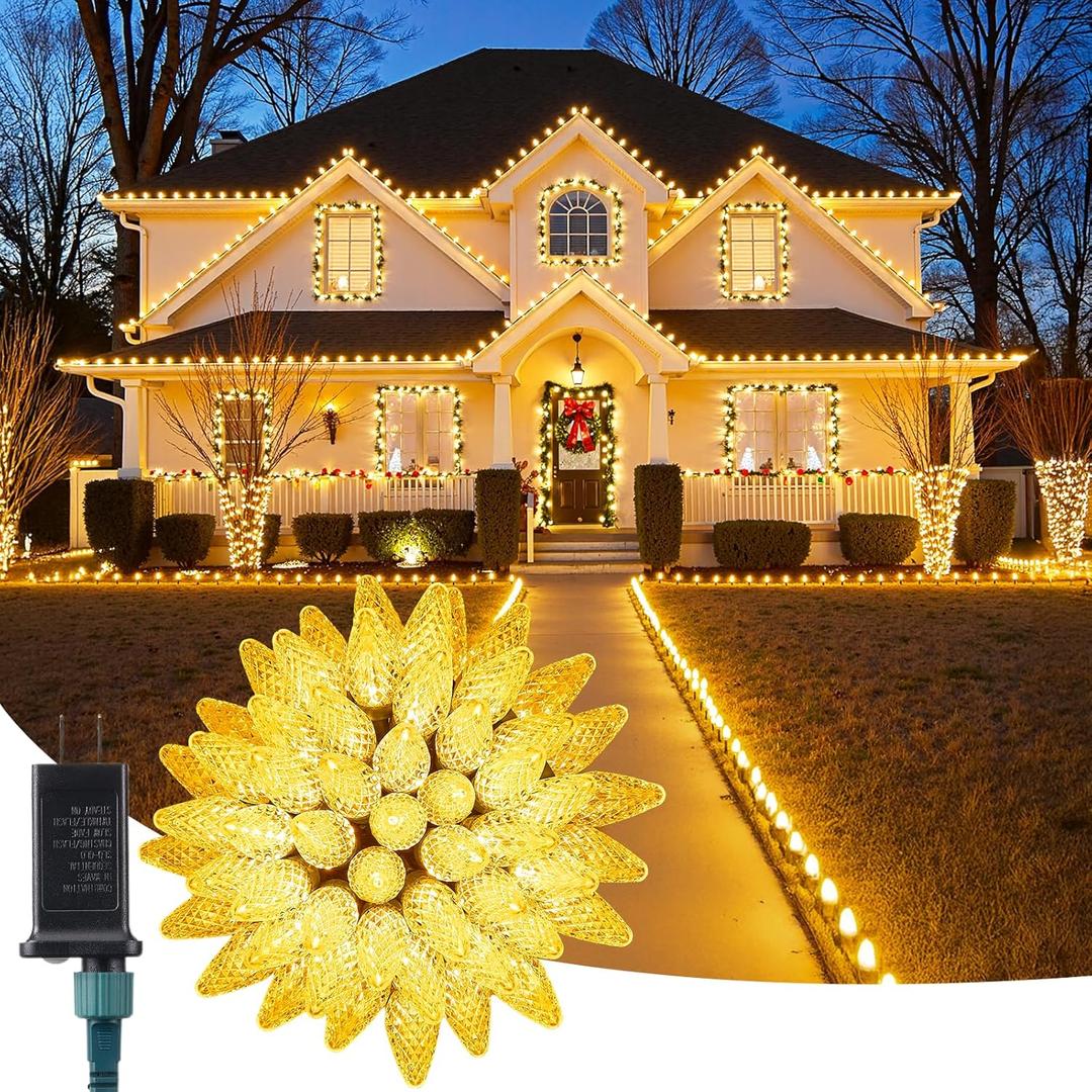 C9 Christmas Lights Outdoor, 72 FT 110 LED C9 String Lights, 8 Modes & Timer Connectable Waterproof for Christmas Tree Light Indoor Outdoor Roofline Patio Outside Garden Yard Xmas Decor, Warm White