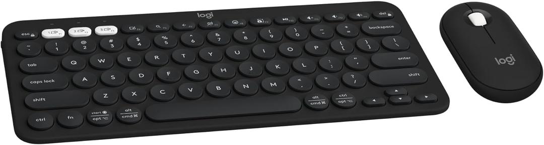 Logitech Pebble 2 Combo, Wireless Keyboard and Mouse, Quiet and Portable, Customizable, Logi Bolt, Bluetooth, Easy-Switch for Windows, macOS, iPadOS, Chrome - Black (One Size)