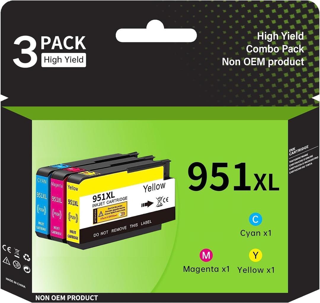 951XL Ink Cartridges Combo Pack Replacement for HP 951 ink cartridges for hp 950 951 ink cartridges combo pack use with HP Officejet Pro 8600 Plus 8610 8620 8100 8625 8630 Printers (C/M/Y,3Pack)