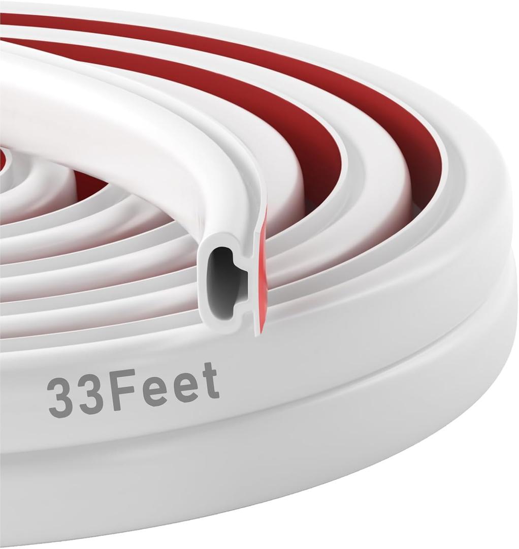 Weather Stripping Door Seal Strip, Self-Adhesive Door Weather Stripping Strip, Soundproof D Shape Waterproof Weatherstripping for Door Frame Windows Insulation (33ft, White)