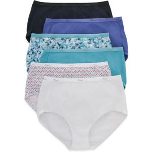 Hanes Women's High-Waisted Brief Panties, 6-Pack, Moisture-Wicking Cotton Brief Underwear (Colors May Vary) (9, Solid/Print Mix)
