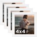 KINLINK 4x4 Picture Frame White Set of 4, Wooden Square Photo Frames with Plexiglass for 4x4 without Mat for Table and Wall Display