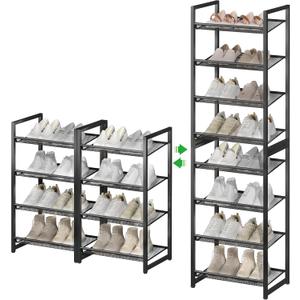 Metal Tall Shoe Rack, 8-Tier Stackable Shoe Shelf, with Adjustable Flat or Angled Shelves, 16-20 Pairsfor Entryway, Bedroom, Closet, Living Room, Black