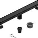 Homevacious Linear Shower Drain with Tile Insert Grate Black 24 Inch 304 Stainless Steel Rectangle Shower Floor Drain 2-in-1 Flat & Tile Insert Cover Linear Drain with Leveling Feet Hair Strainer