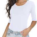 Women's Basic Half Sleeve Round Neck T-Shirt Stretchy Casual Cotton Tops, Size XL