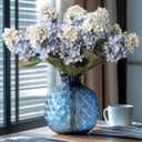 Ttranewsoo Hydrangea Artificial Flowers,Fall Hydrangeas Artificial Flowers,Blue Fake Fall Dried Hydrangea Flowers Decoration,Faux Silk Flower with Stems Winter Decor(Blue 24" 8pcs) Without Vase