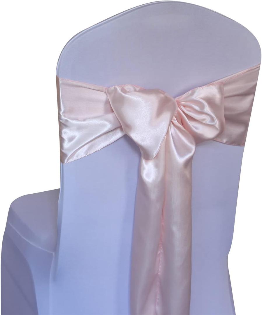 WELMATCH Blush Pink Satin Chair Sashes Ties - 12 pcs Wedding Banquet Party Event Decoration Chair Bows (Blush Pink, 12) (6.5"x108")