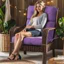 DANGHOOGY Outdoor/Indoor High Back Chair Cushion, Waterproof Outdoor Rocking Chair Cushion with Ties, Tufted Replacement Seat Cushions for Outdoor Furniture, Purple