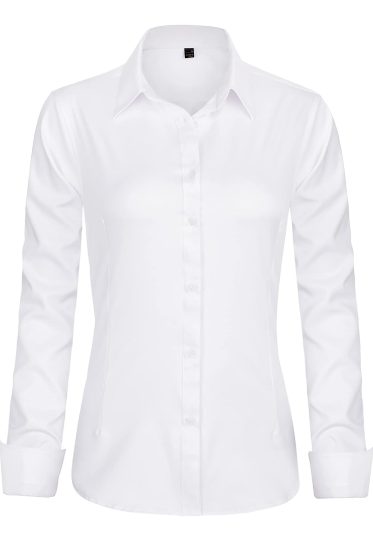 J.VER Womens Dress Shirts Long Sleeve Button Down Shirts Wrinkle-Free Solid Work Blouse, L