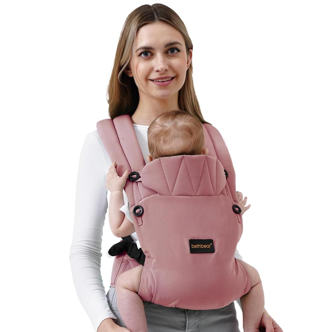 Baby Carrier Newborn to Toddler 7-45 lbs with Natural Material, Ergonomic Design,Versatile and Adjustable,Hands Free for Moms & Dads, Pink