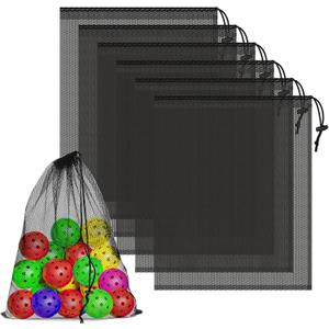 6 Pcs Mesh Bags Drawstring, 14x17 Inch with Lock, Multipurpose Storage Bags for Gym, Balls, Beach, Laundry (Black)