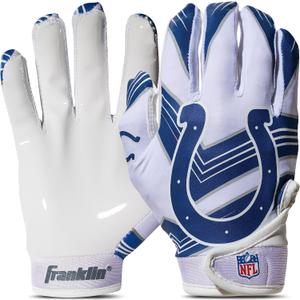 Franklin Sports Indianapolis Colts Youth NFL Football Receiver Gloves - Receiver Gloves For Kids - NFL Team Logos and Silicone Palm - Youth S/ XS Pair