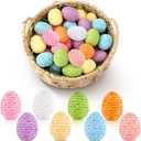 64 Pack Easter Eggs, Colorful Woven Foam Easter Eggs with Paper Rope Texture, Bright Easter Basket Stuffers for Egg Hunts, Spring Table Decor, Party Favors (1.97 Inch, Solid Multicolor)