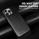 Genuine Leather Case for iPhone 16 Pro 6.3 inch, Compatible with MagSafe, Oil Wax Top-Grain Leather, Metal Buttons and Camera Bezel Midnight Black