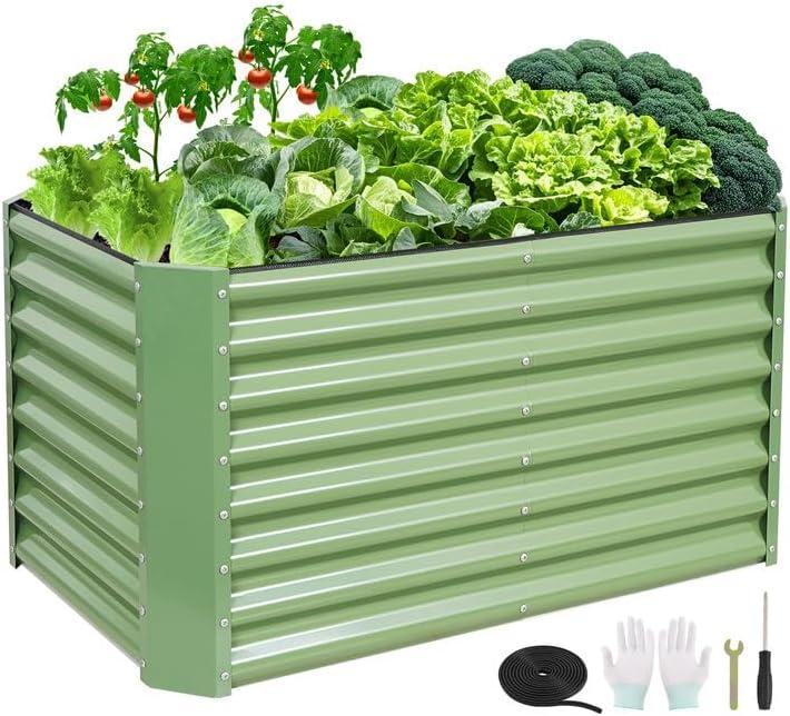 4x2x2ft Raised Garden Bed - Galvanized Deep Root Planter Boxes Outdoor with Wing Nuts and Safety Edges for Gardening Vegetables, Flowers, Herbs, Succulents - Olive Green (422FT(1pcs))