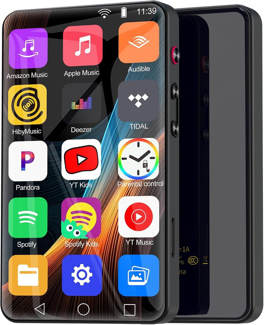 144GB MP3 Player with Bluetooth and WiFi, HD 4" Full Touch Screen Smart Music Player with Spotify,Amazon Music,YouTube,Parental Control Android Mainstrem Media MP4/MP3 Player for Kids up to 1TB,Black