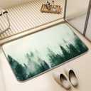 ORTIGIA Misty Forest Bathroom Rug, 16x24 Green Thin Bath Mat Doormat Floor Mat Absorbent Quick Dry Non Slip, Diatomaceous Mud Mats with Rubber Backing for Shower Tub Sink Laundry Kitchen Doorway