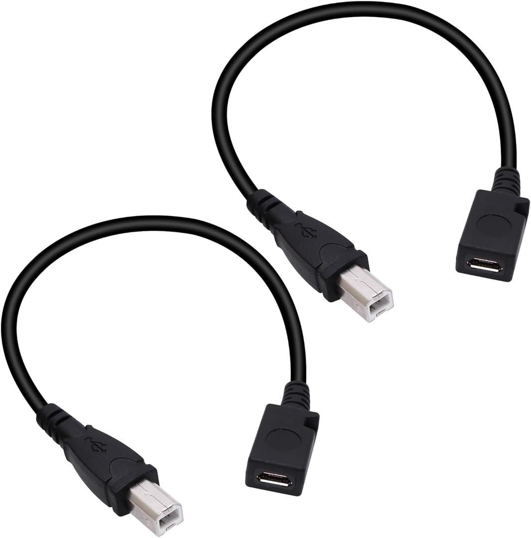 Micro USB to Printer Cable 2PCS, Micro Female to USB B Male Print Cable Compatible with MacBook Pro HP Canon Samsung Printers Etc 29cm/11inch