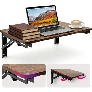 Wooden Folding Shelf Wall Mounted for Small Space, Wall Table for Living Room Bedroom Decor, Home Office Floating Fold Down Desk, Media Shelves with Heavy-Duty Brackets Holds Up to 30lbs, 21.6"*11.8"