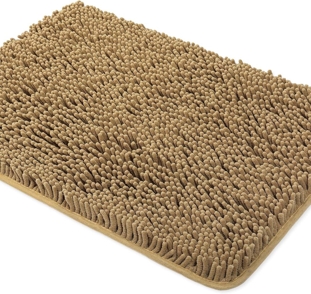 Yeaban Tan Bathroom Rugs  Thick Chenille Bath Mats | Absorbent and Washable Bath Rug Non-Slip, Plush and Soft Rugs for Bathroom, Kitchen, Shower, Sink - 17" x 24"