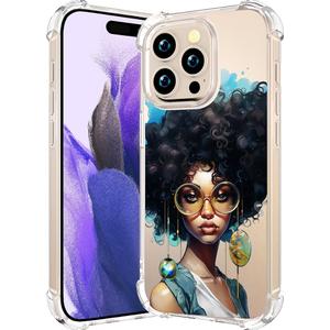 Compatible with iPhone 16 Pro Max Case Clear Cute for Women - Rugged Phone Cases Funda Protector Cover Skin (Black Afro African American)