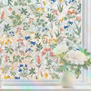 Window Privacy Film, Stained Glass Window Film Decorative Window Clings, Sun Blocking Stickers UV Heat Blocking Rainbow Window Film for Glass Doors, Bedroom Windows(Apricot&Blue, 29.5"78.7")