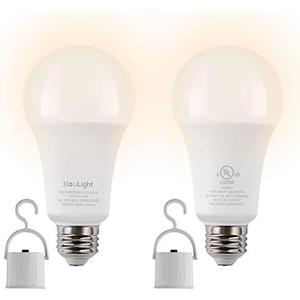 HouLight 5W Rechargeable Emergency LED Light Bulbs with Back Up Battery for Power Outage, Camping, Hurricane, Disaster Planning, 40W Equivalent, UL Certified (3000K Soft White, 2-Pack)
