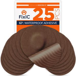 Fixic G7 Over Patches - 25 Pack - Premium Adhesive Patches Compatible with Dexcom G7 & Stelo CGMs - Waterproof Adhesive - Pre-Cut Back Paper - Long Fixation for Your Sensor! (Upgraded, Coffee)