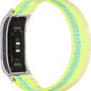 Sport Mesh Nylon Bands Compatible with Garmin Vivosmart 5 tracker Replacement Bands with Case (Transparent Case-M(5.1-8.3inch), Stripe Yellow with Transparent Case)