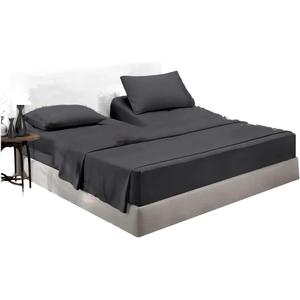 Top Split King Flex Head Sheet Set for Sleep Number Mattress Fits Deep Pocket Bed 1800 Thread Count Super Soft and Cool 4 Piece Set with Pillowcases 34-36" Split top (Gray)