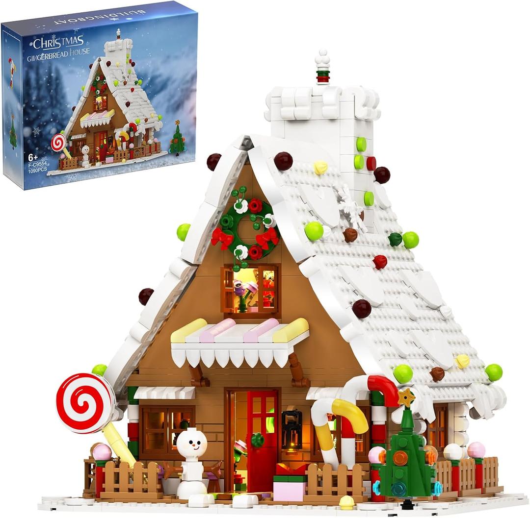 Christmas Gingerbread House Big Building Kit 1111 Pieces Compatible with Lego, Christmas Village House Building Blocks Toy Set Compatible with Lego, Stable Lovely Toy for Families Friends